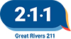 211 logo: numbers 2 1 and 1 in a blue speech bubble with Great Rivers 2 1 1 below