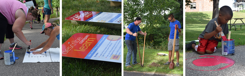 Born Learning Trail featuring photos of volunteers installing a trail