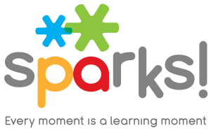 Sparks! logo featuring the letters s p a r k s an exclamation point and two asterisks above the p and a