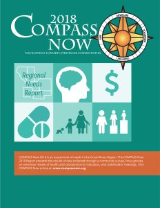 Cover of the 2018 Compass Now Report featuring issue area icons on a teal background