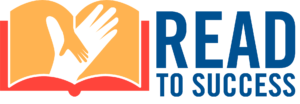 Read to Success logo featuring that text and an open book with two hands on the pages - one larger, one smaller on top