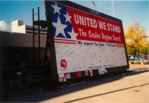 "United We Stand" community billboard; outside of the La Crosse Center; October 11, 2001.