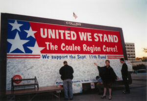 "United We Stand" community billboard; outside of the La Crosse Center; October 11, 2001.