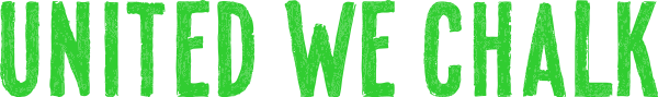 United We Chalk logo - text in bright green textured font