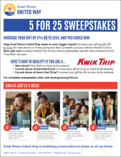 Great Rivers United Way "5 for 25" Sweepstakes. See complete rules at: www.gruw.org/5for25.